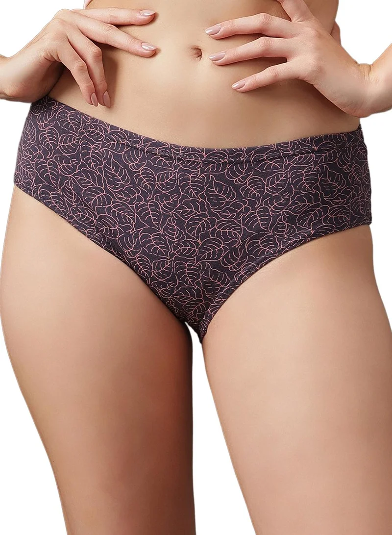 كلوفيا Pack of 3 Leaf Print Mid Waist Hipster Panties with Inner Elastic - 100% Cotton